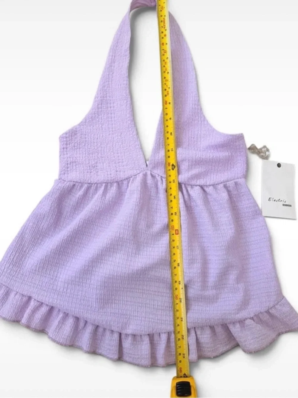 (Size M) Electric Behaviour Lilac Textured Halter Babydoll Peplum Top